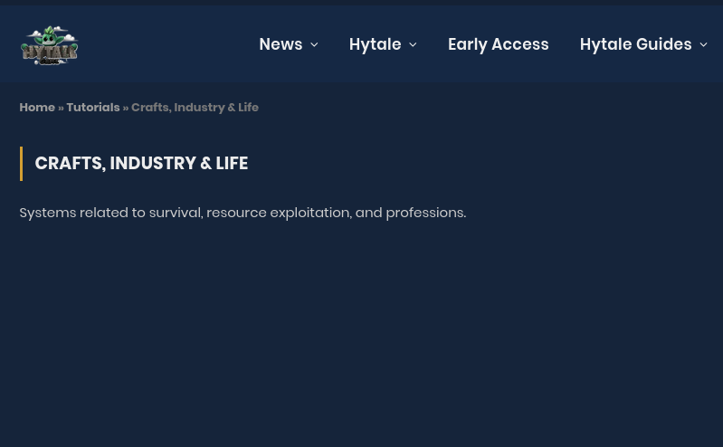 "Crafts, Industry & Life - Systems related to survival, resource exploitation, and professions." The page is blank beyond that.